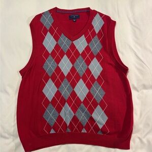 Saddlebred Red and Gray Argyle V-Neck Sweater Vest